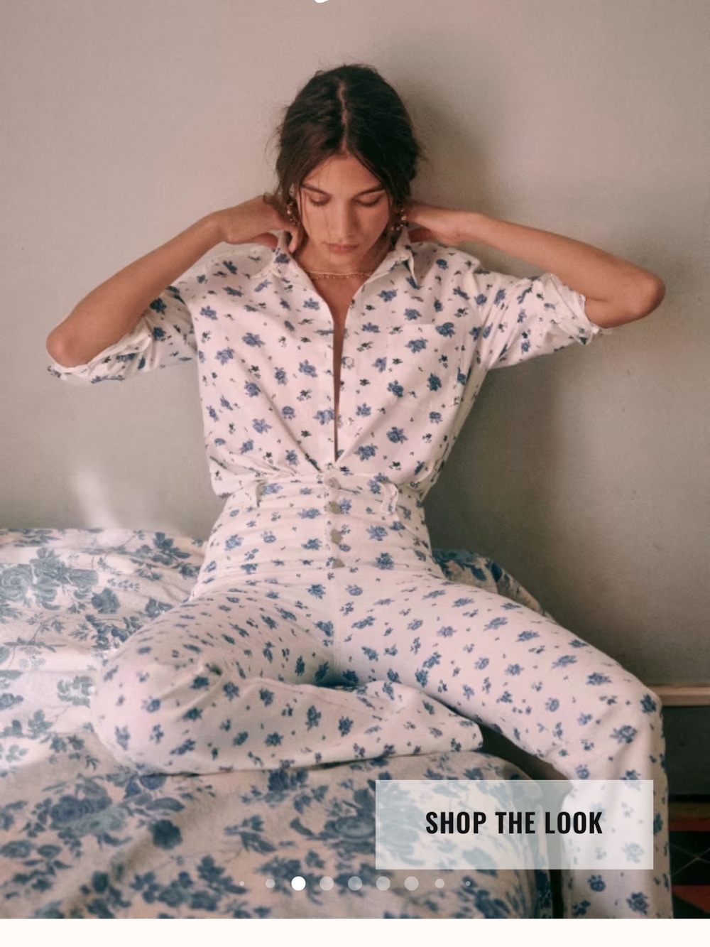 Sezane Tomboy White Button Down Shirt Floral 100% Organic Cotton